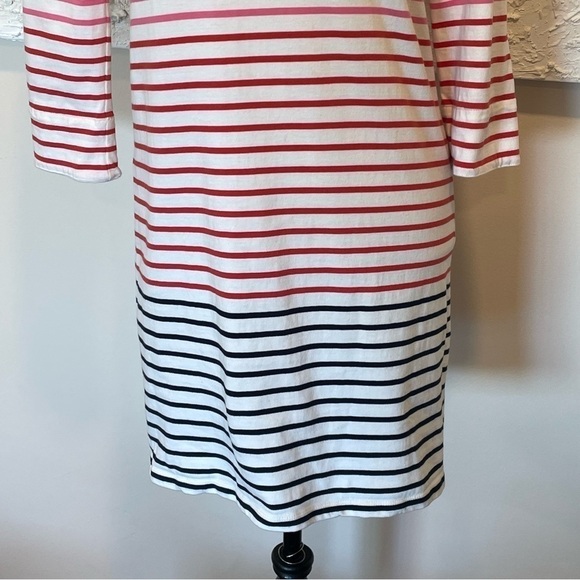 Boden Striped Boatneck 3/4 Sleeve Dress White Pink Red Black Sz 2 Cotton. - Picture 4 of 7